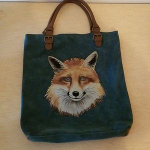 Anthropologie Suede Tote with Fox Decoration